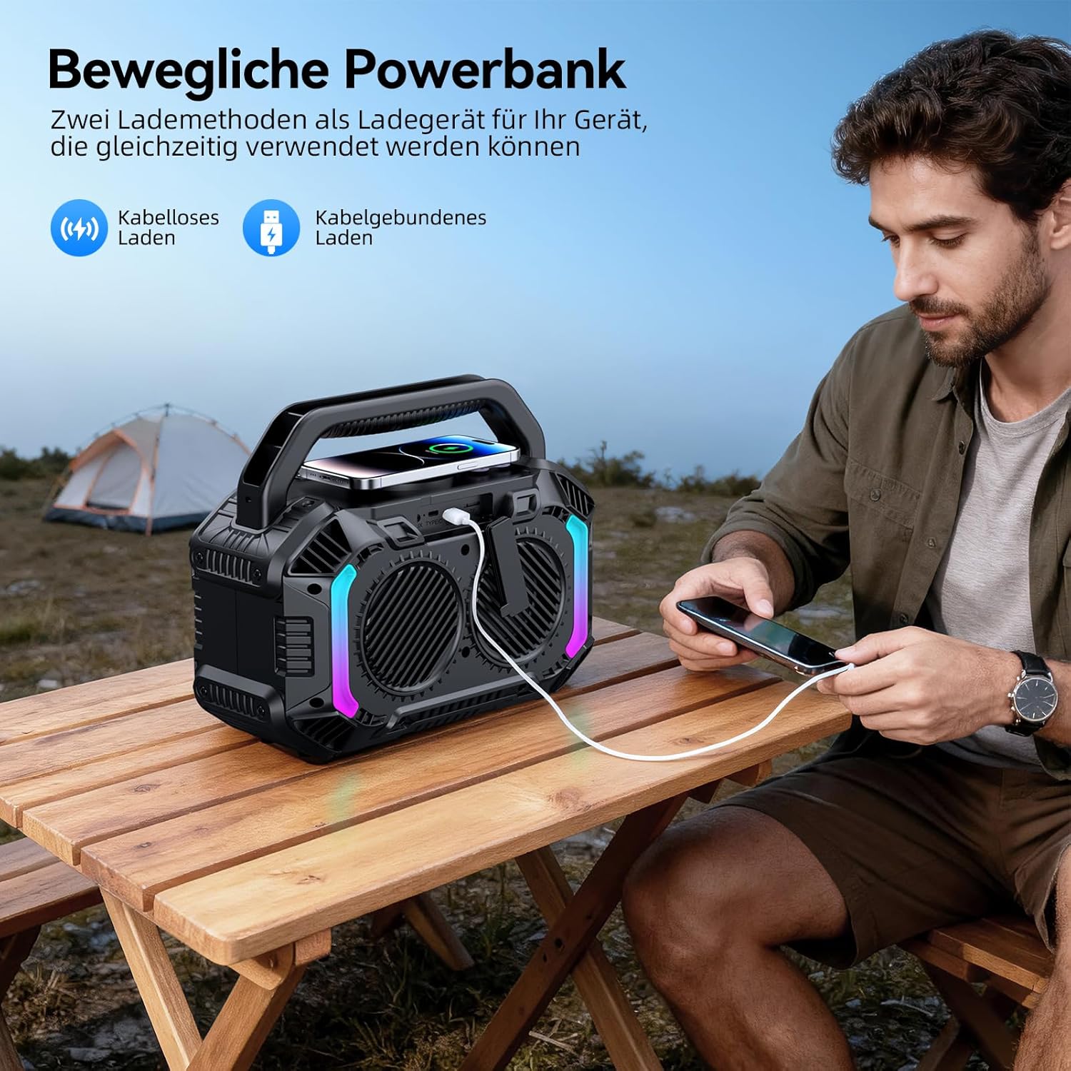 Thumbnail 6 de Wilody 100W tragbarer Bluetooth-Lautsprecher (BT 5.3, TWS, IPX7) mit RGB-Licht & 20h Akku – L-Schwarz