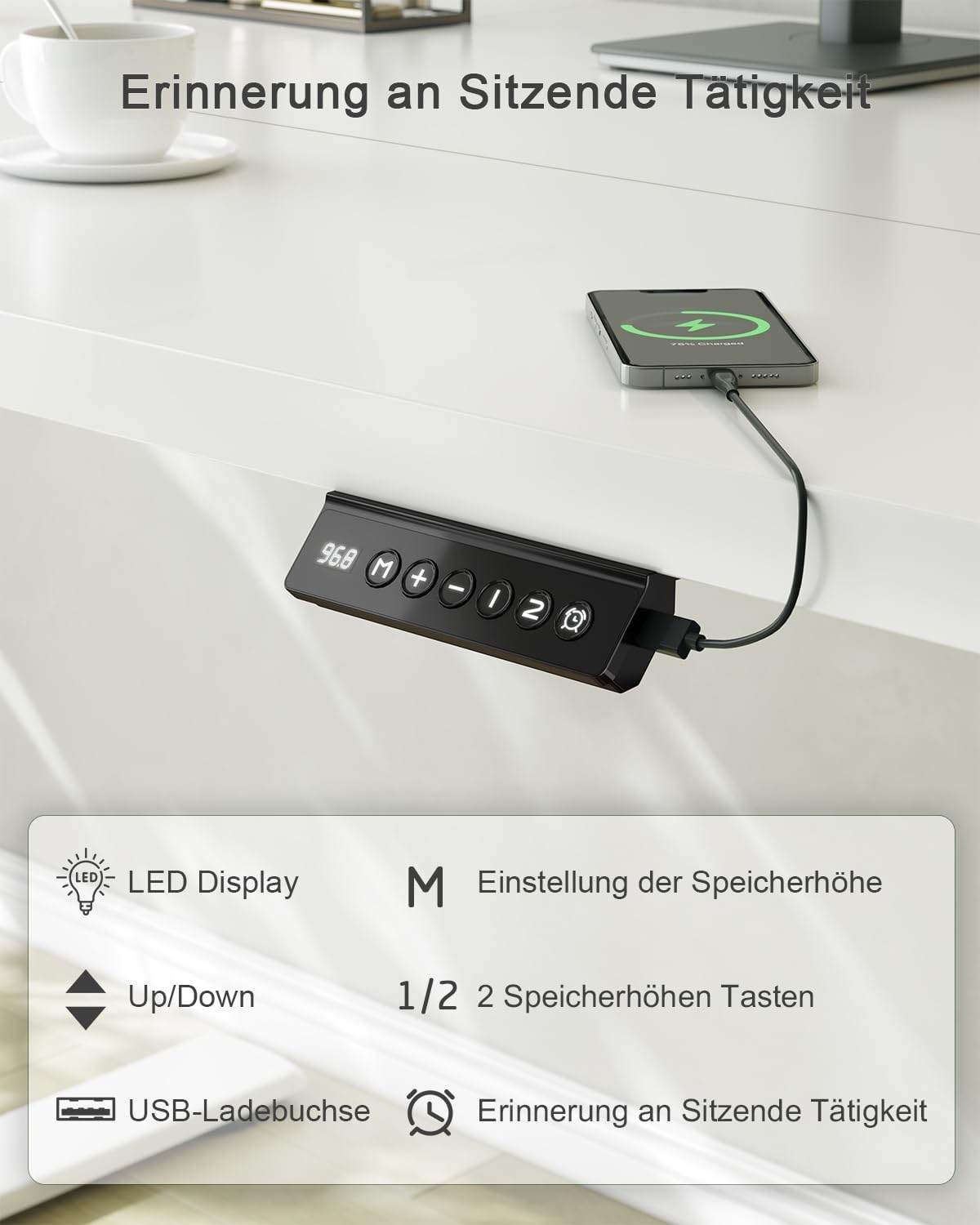 Thumbnail 3 de JUMMICO höhenverstellbarer Schreibtisch 100×60 cm