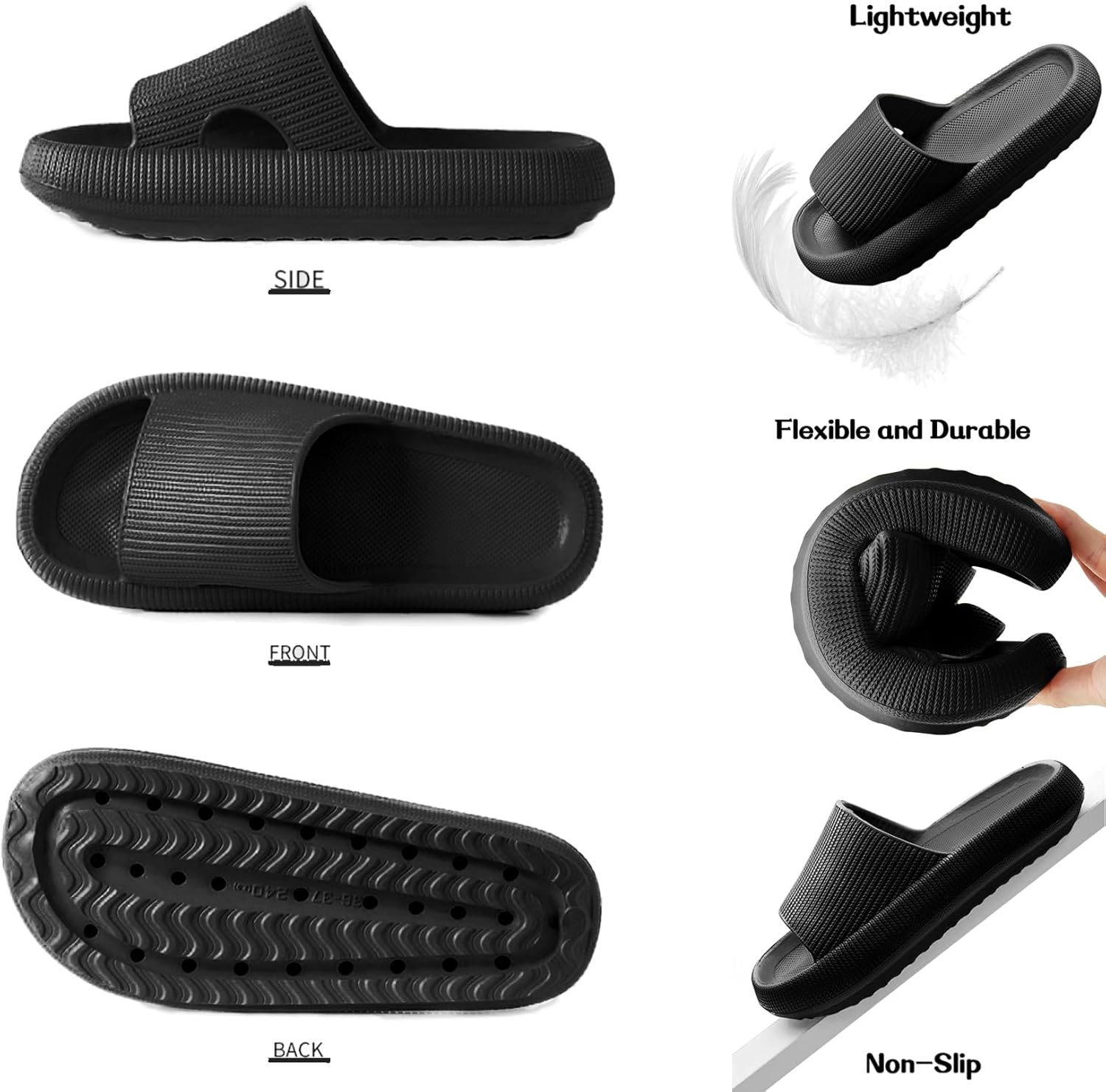 Thumbnail 2 de QJJQ Badeschuhe Cozislides „Wolke“ – rutschfeste Badelatschen & Hausschuhe (Schwarz, EU 44/45)