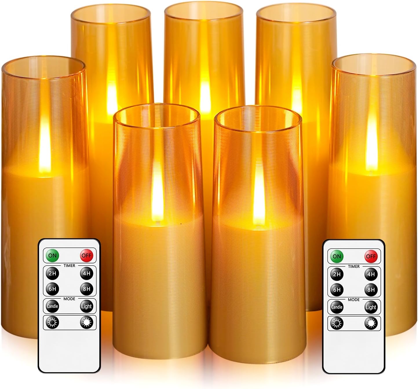 Detalle de kakoya WYLZ-005 Flameless LED Candle Set, 7 Gold Acrylic Pillars with Remote
