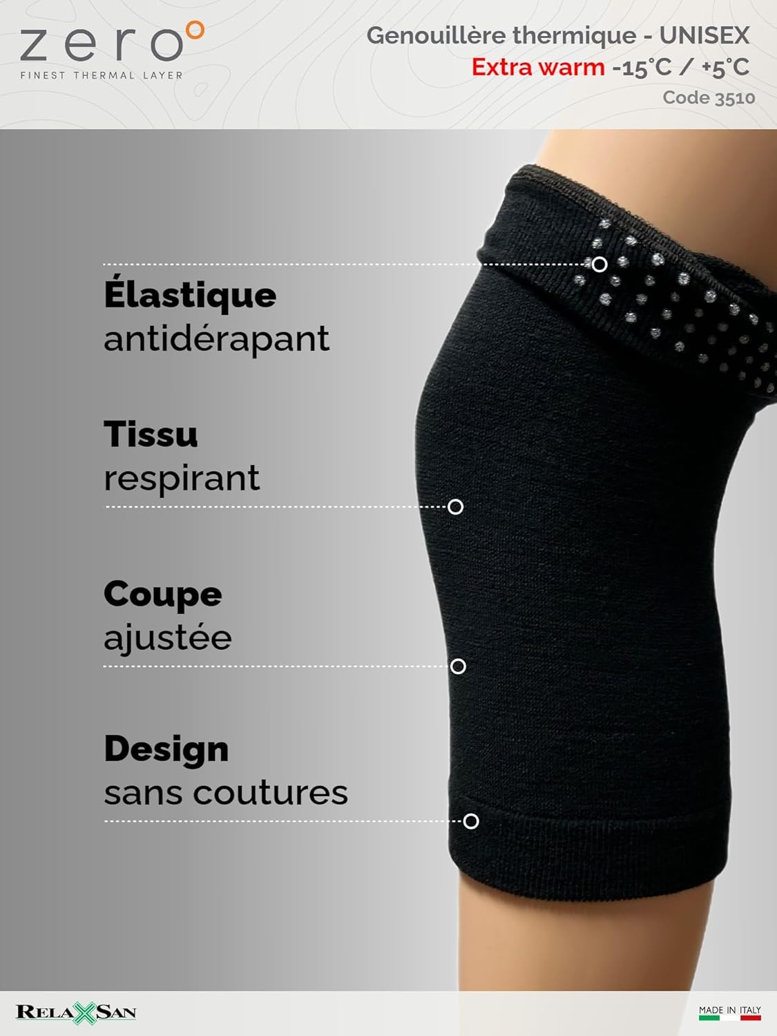 Thumbnail 4 de Relaxsan Zero 3510 Genouillère en tube thermique en laine mérinos et Dryarn – tube sans couture