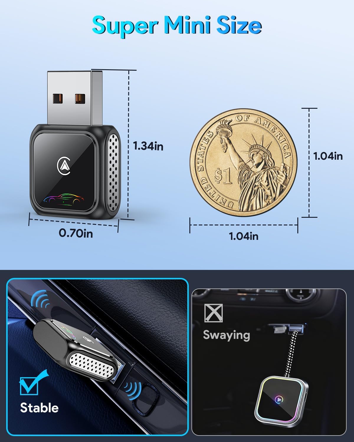 Thumbnail 1 de Super Mini Wireless CarPlay Adapter (Latest Upgraded)