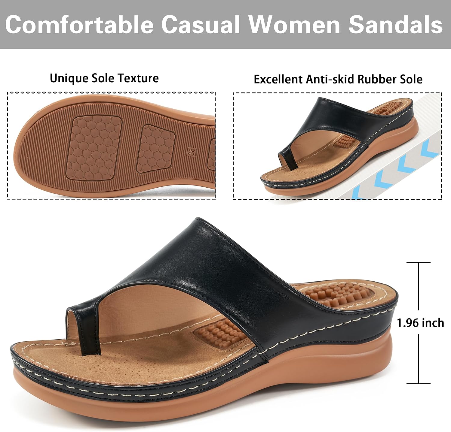 Detalle de Aomigoct Women’s Comfort Wedge Sandals with Soft Cushion & 1.96" Heel