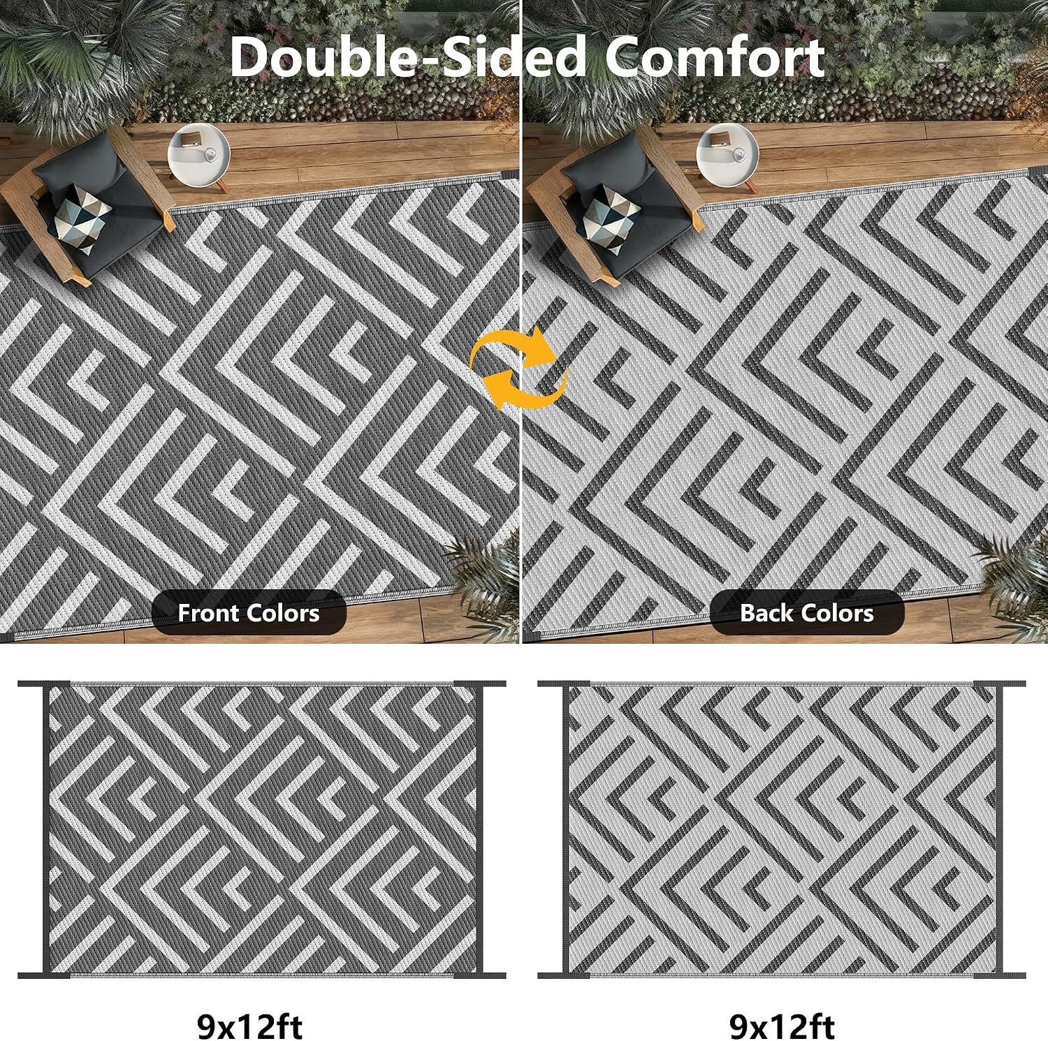 Detalle de Kohree Outdoor Rug 9x12 Reversible: Waterproof, Non-Slip RV Patio Mat for Outdoor Spaces