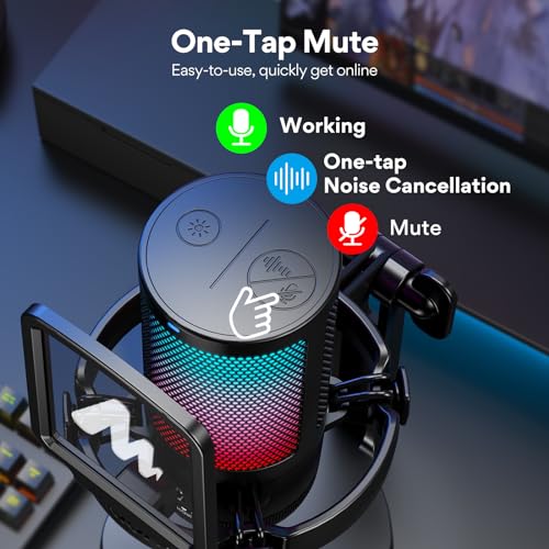 Detalle de MAONO Microfono Gaming USB con cancelación de ruido y RGB – ideal para streaming y podcast
