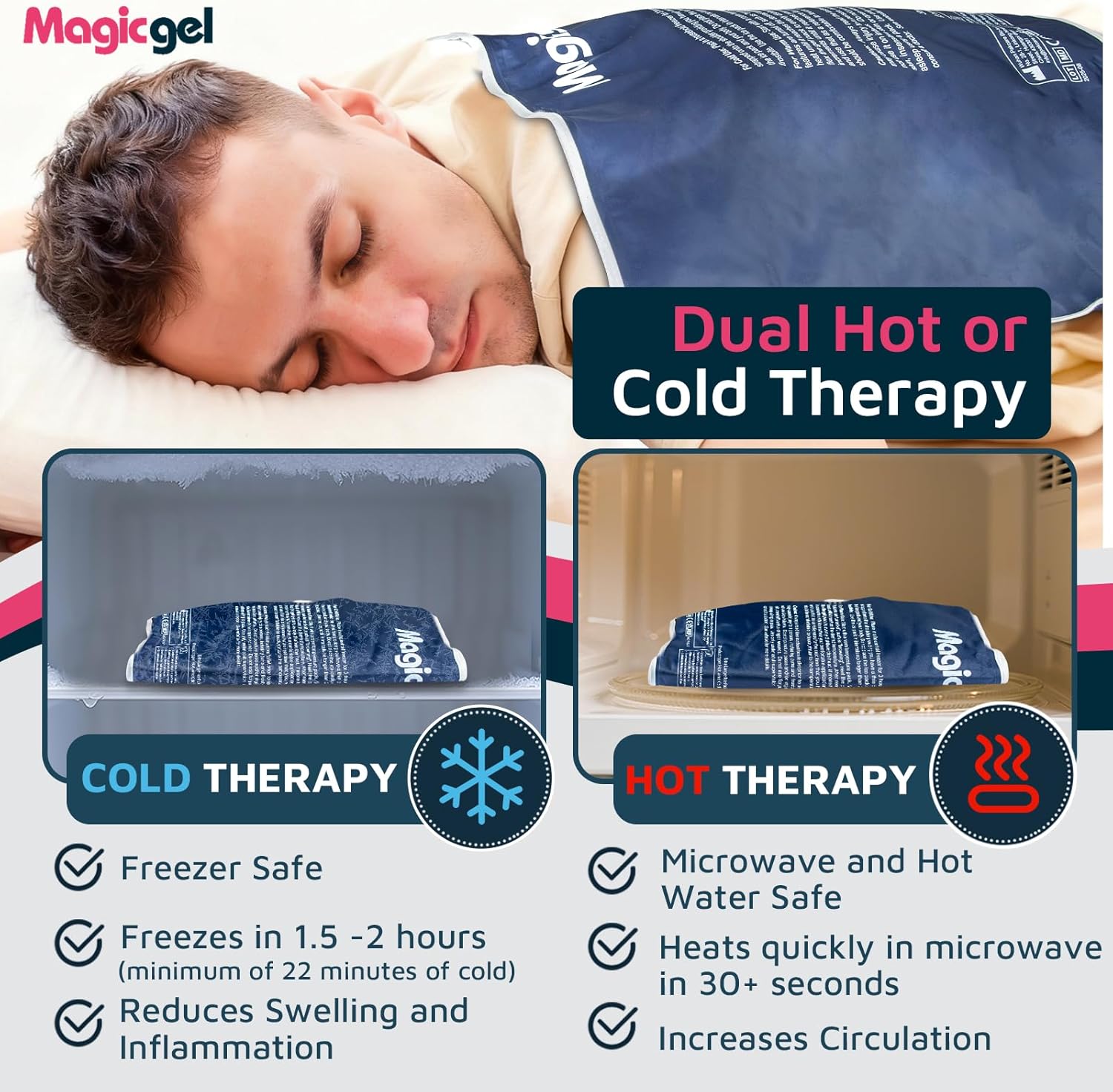 Detalle 2 de Magic Gel Poche de glace en gel géant XL pour genou & cheville – compresse froide réutilisable gris