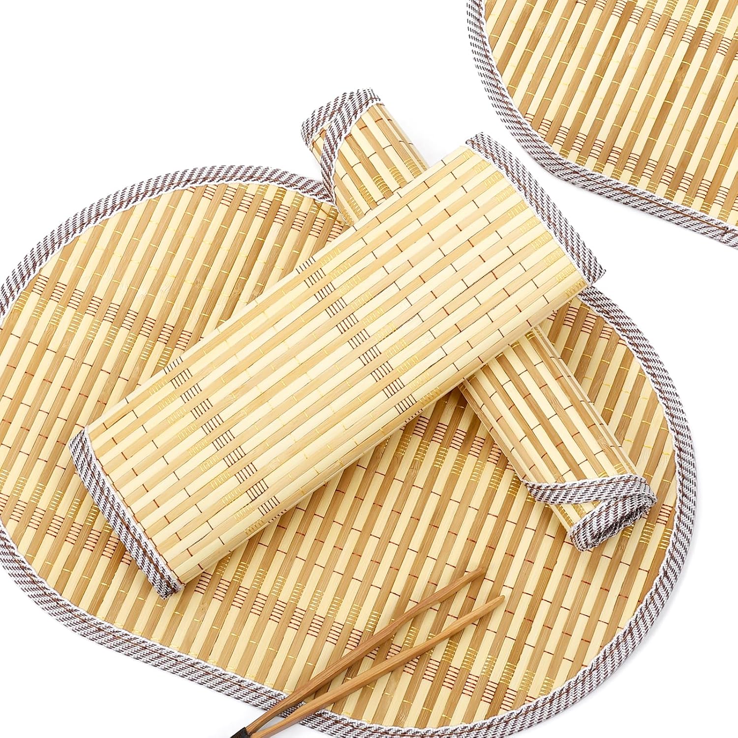 Detalle de Fanquare Bamboo Placemats Set of 6 – Rustic Japanese Style Oval Weaved Mats with Fabric Border