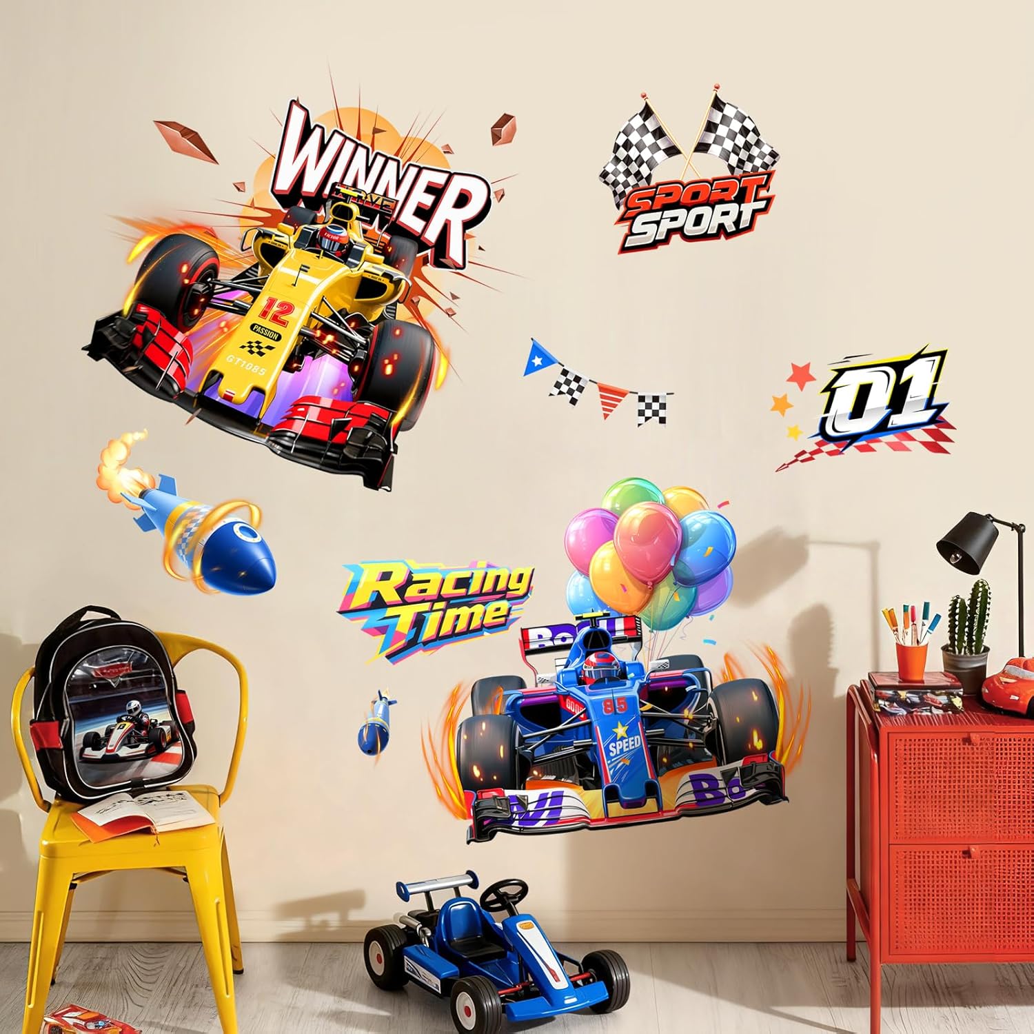 Thumbnail 4 de Supzone Large Racing Car Wall Stickers – Peel and Stick Wall Art for Boys' Bedroom