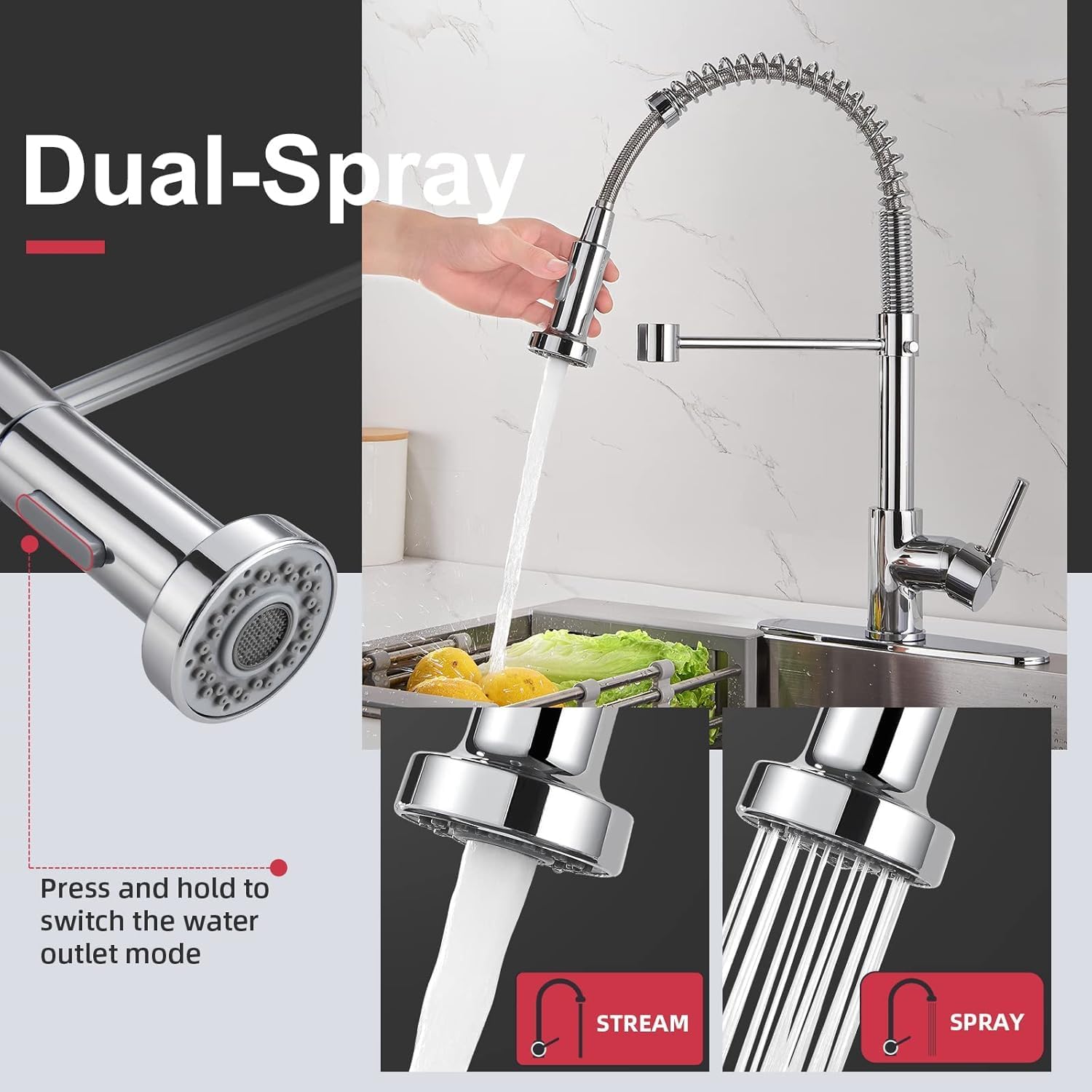 Detalle 2 de Cobbe Kitchen Tap: Spring Sink Mixer with Pull‑Down Sprayer 360°