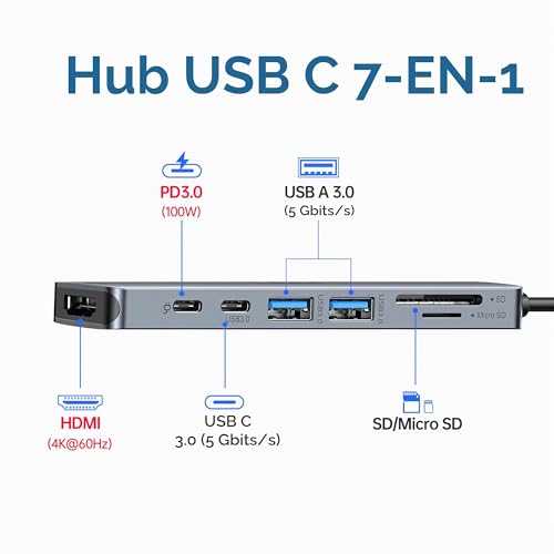 Thumbnail 1 de SELORE Adaptateur USB C Hub 7 en 1 pour MacBook Pro/Air — HDMI 4K, USB, SD/TF
