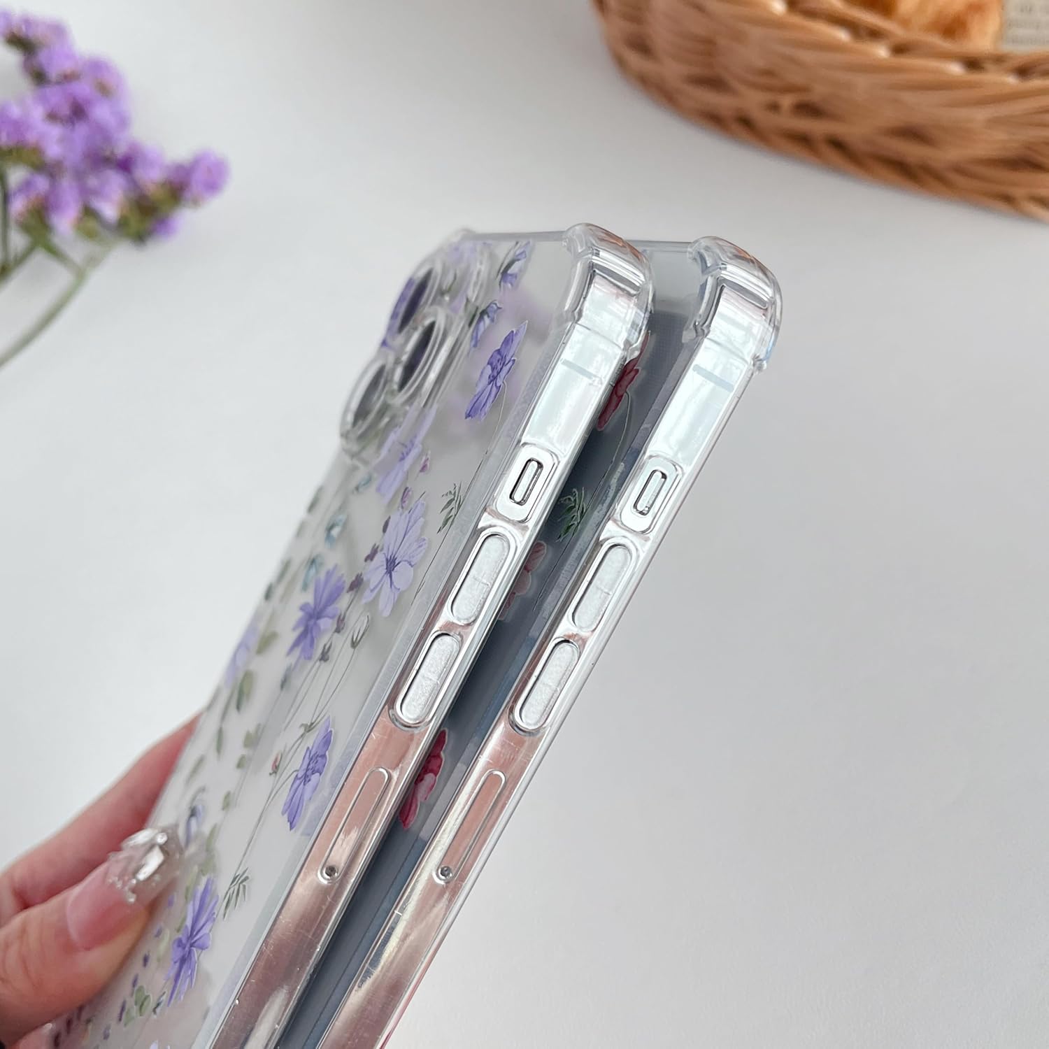 Thumbnail 5 de DEFBSC Weiche Hülle für iPhone 16 Pro Max – Transparente Florale Muster Hülle, rosa Kosmos