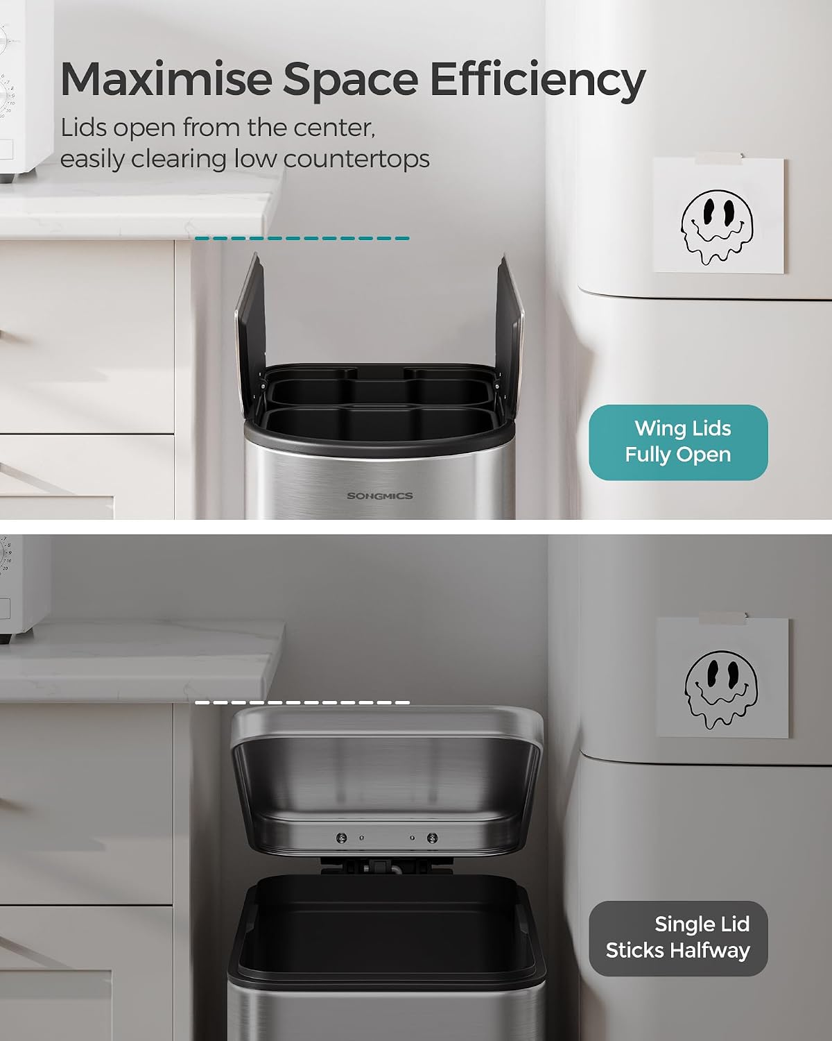 Detalle 2 de SONGMICS PARRI Collection LTB570E50 Double Kitchen Bin, 50L, Soft-Close Pedal