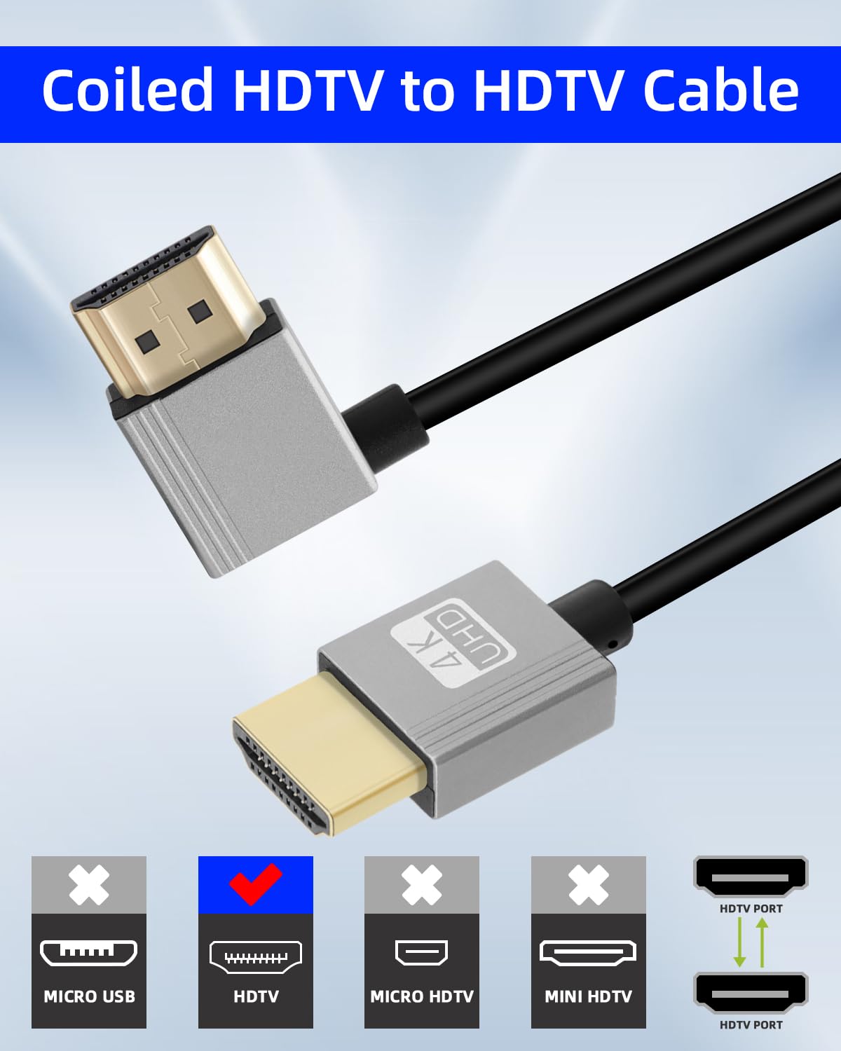 Thumbnail 4 de YANBORONSN 4K HDTV coiled cable (90 degree left angle) – spring spiral 2.2ft, supports 4K@60Hz