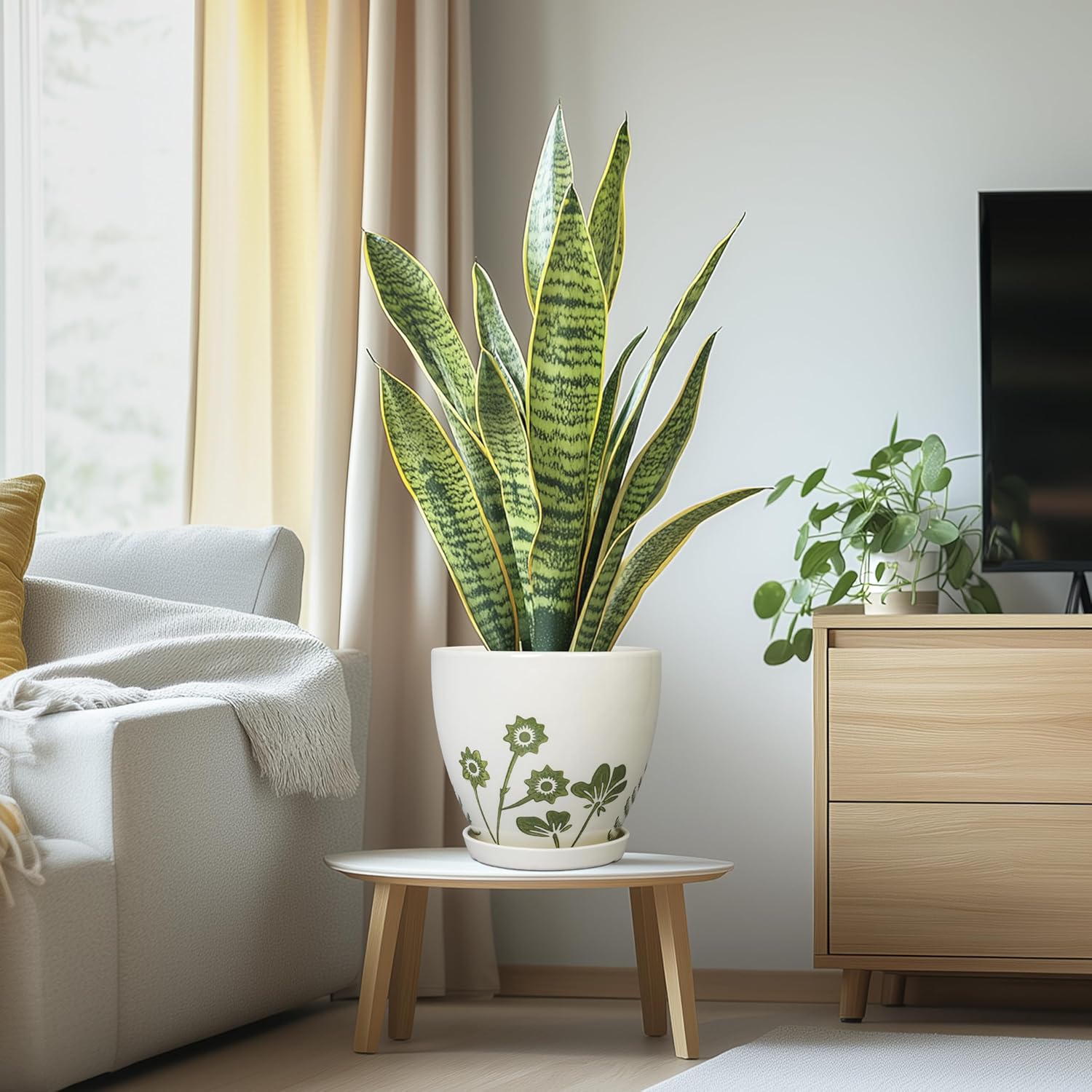 Thumbnail 1 de MPotTo 8.2 Inch Ceramic Plant Pot with Saucer