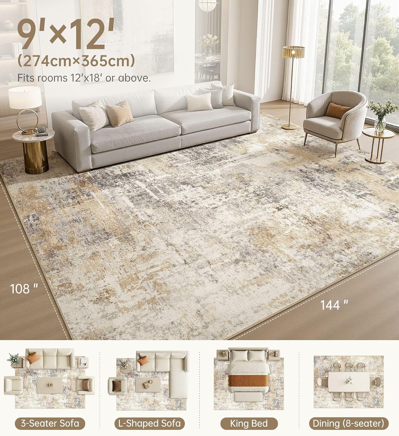 Detalle 2 de LOONGRUG 9x12 Washable Rug