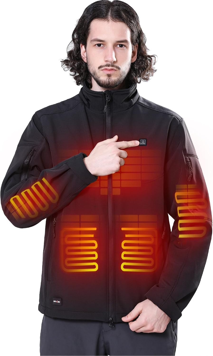 Detalle de DEWBU Men's 12V Heated Jacket with Five Heat Zones and Detachable Hood