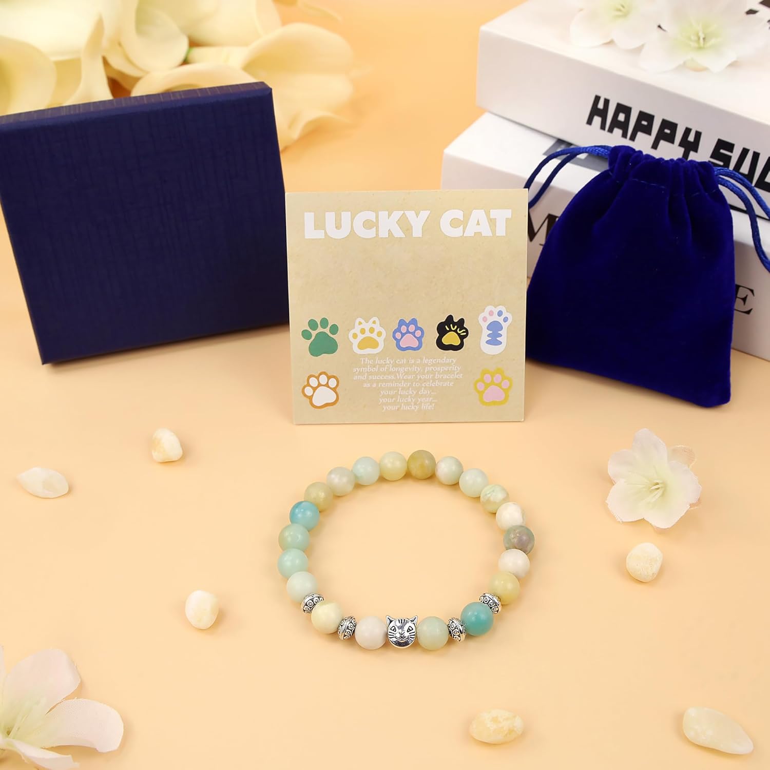 Detalle de AWARDSEN 8 mm Animal Themed Crystal Bracelet – Cat, Elephant, Owl, Turtle or Panda Charm for Women