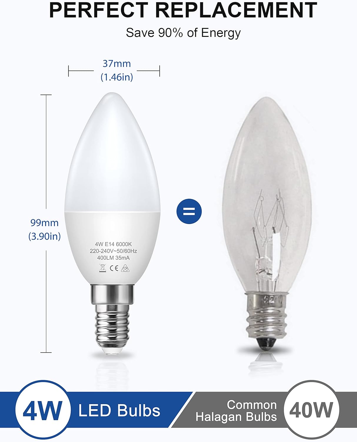 Thumbnail 1 de Fulighture E14 LED Kerzenform 4 W (nicht dimmbar) – 6er-Set, 300 Lumen, 6.000 K kaltweiß