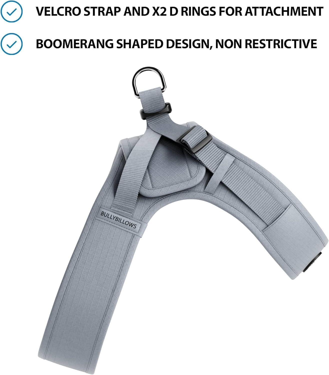 Thumbnail 1 de BullyBillows Boomerang Harness (Grey, Small) – non-restrictive lightweight dog harness