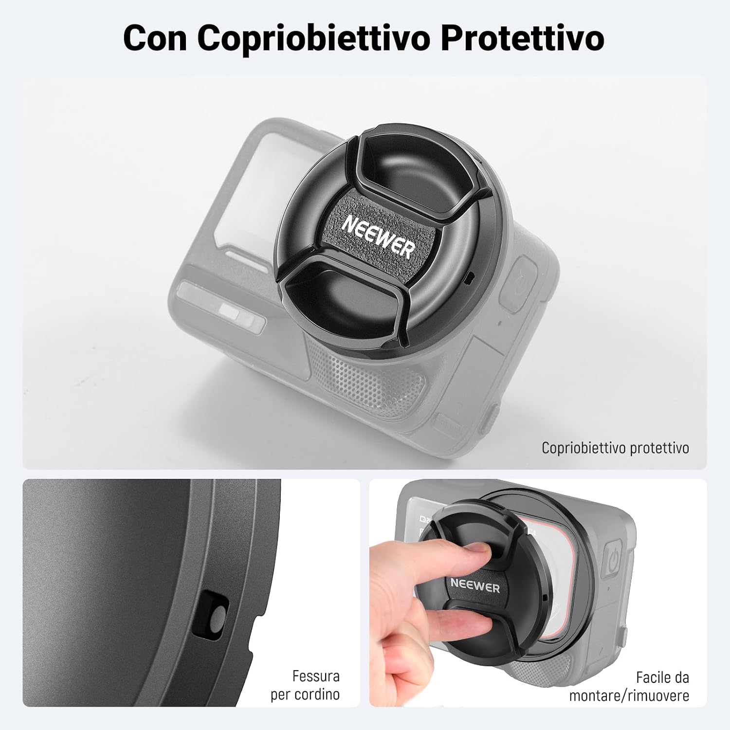 Detalle de NEEWER Anello adattatore filtro 49mm con copriobiettivo per Insta360 Ace Pro 1 / Ace Pro 2