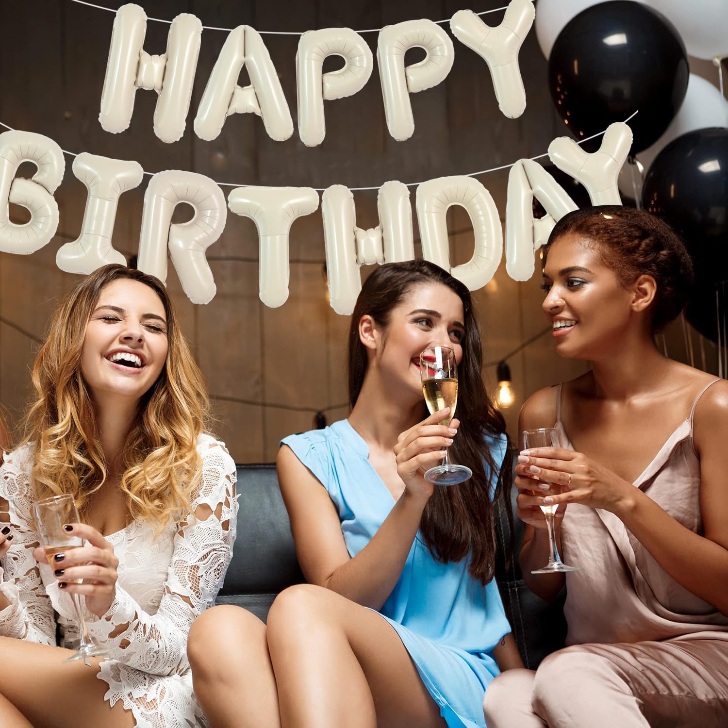 Thumbnail 3 de TONIFUL Cream White Happy Birthday Balloons Banner – 16 Inch Aluminum Foil Letters, Reusable Party Sign