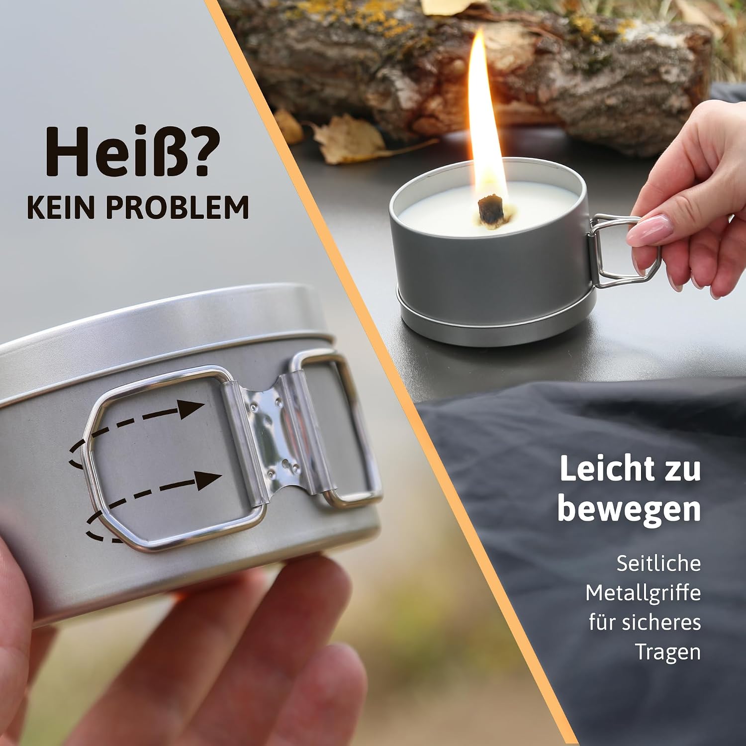 Detalle de AUTDOOR Dauerkerze Outdoor aus Sojawachs – Nachfüllbare Campingkerze mit Dauerdocht