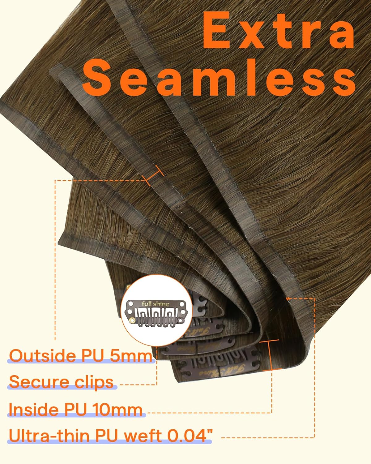 Detalle 1 de Full Shine Seamless Clip-In Hair Extensions 20 Inch