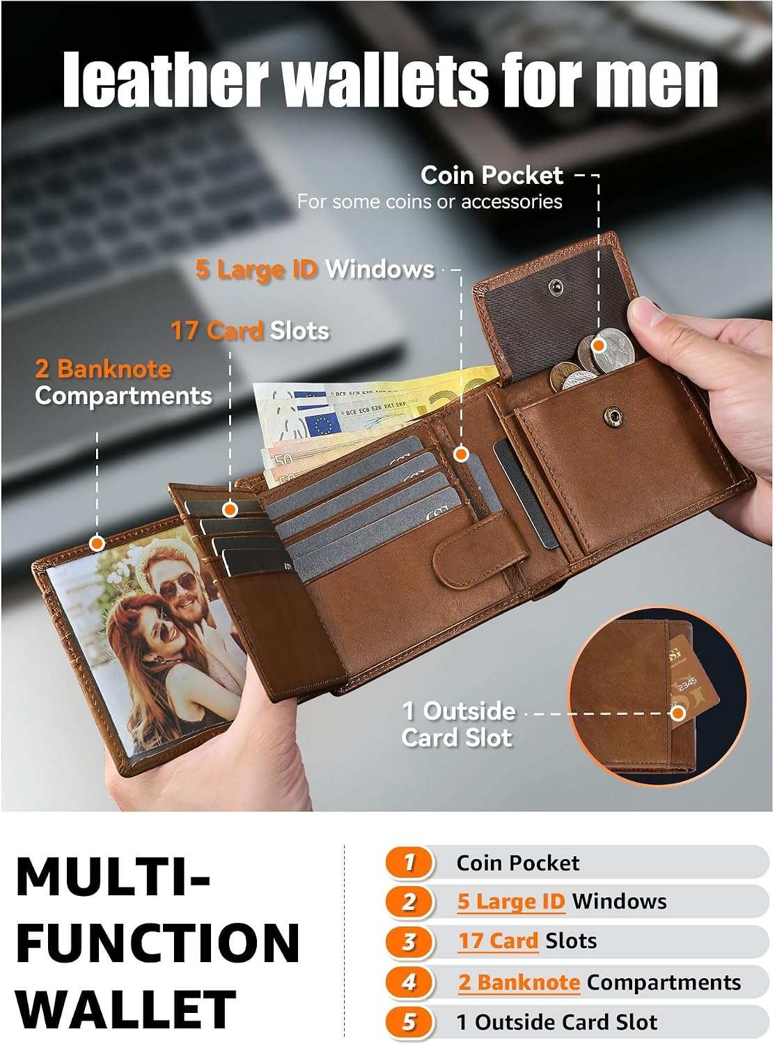 Thumbnail 1 de GSG SINCE 1998 Mens Cowhide Leather Wallet 17-card 👛