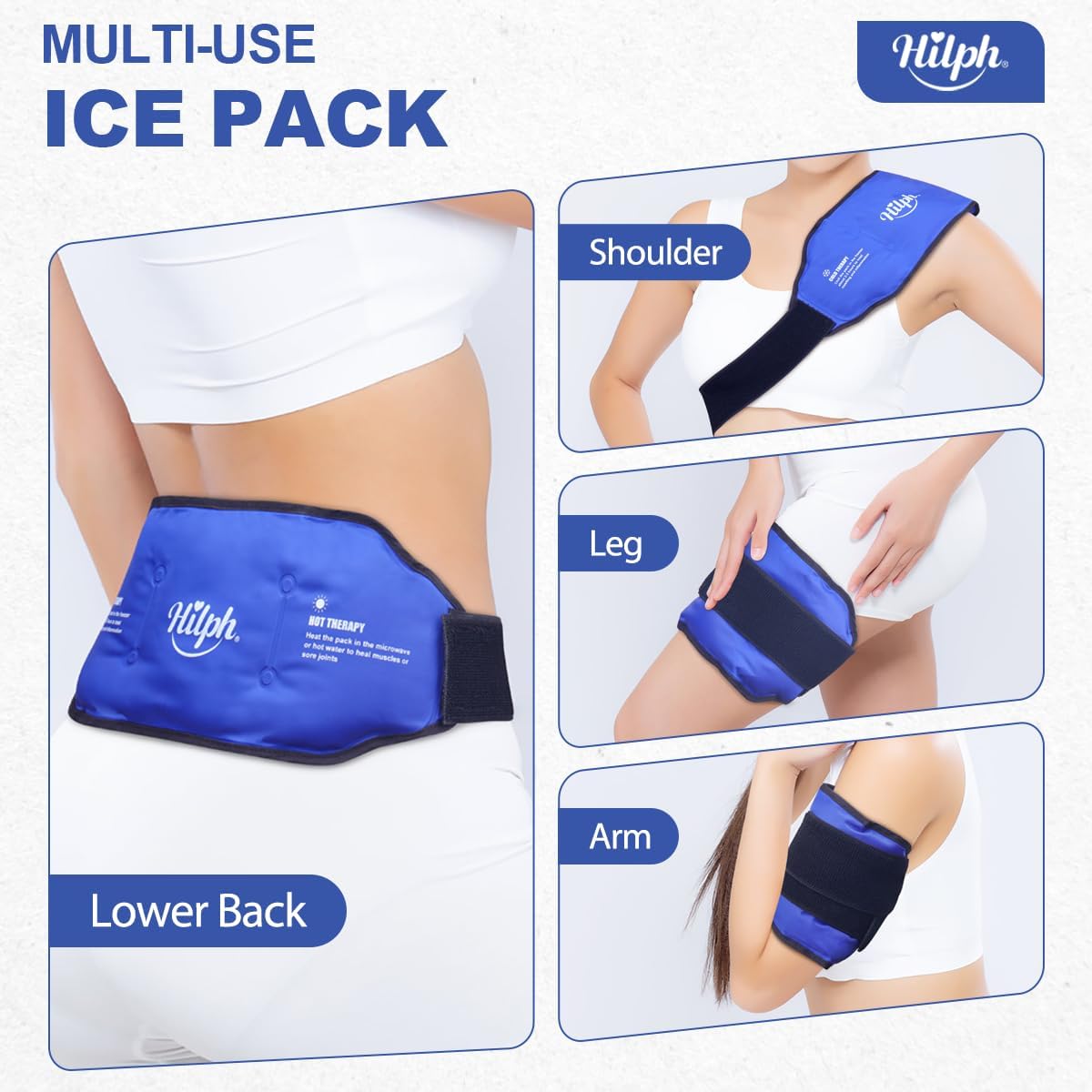 Detalle de Hilph Ice Pack for Back Pain Relief – reusable lower back gel wrap hot & cold compression therapy (blue)