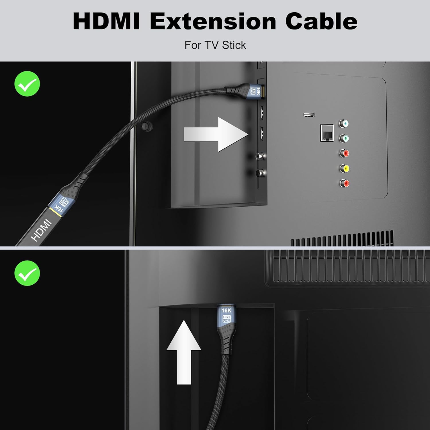 Detalle de 16K 10K 8K HDMI2.2 Extension Cable: HDMI Male to Female Extender 1M