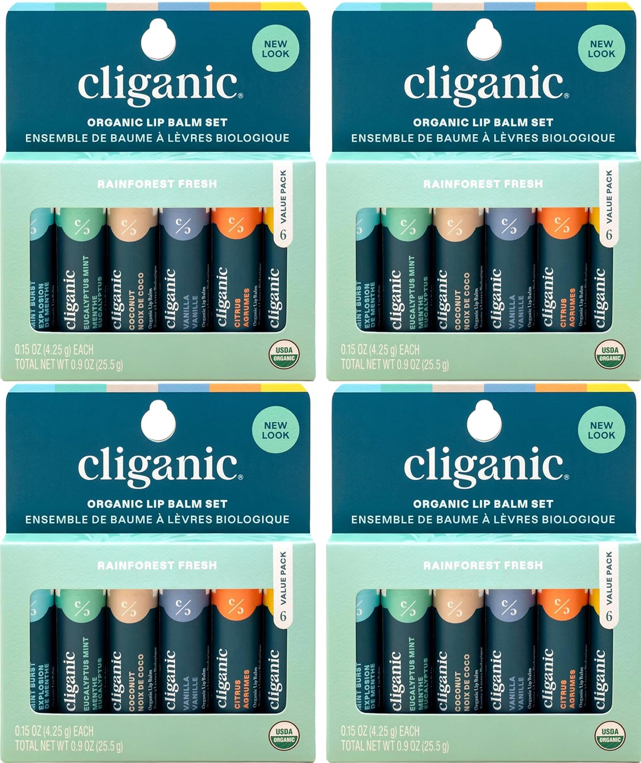 Detalle de Cliganic Organic Lip Balm Set (4 Packs of 6 Tubes) – 24 Tubes of 100% Natural Moisturizer