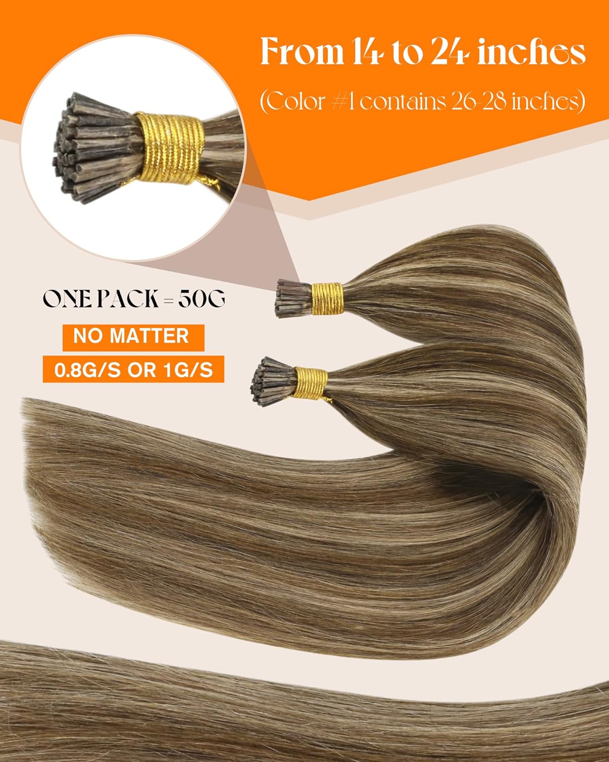 Thumbnail 1 de Sunny Hair 24 Inch I-Tip Pre-Bonded Human Hair Extensions (Cold Fusion), Brown Highlight/Blonde, 50g