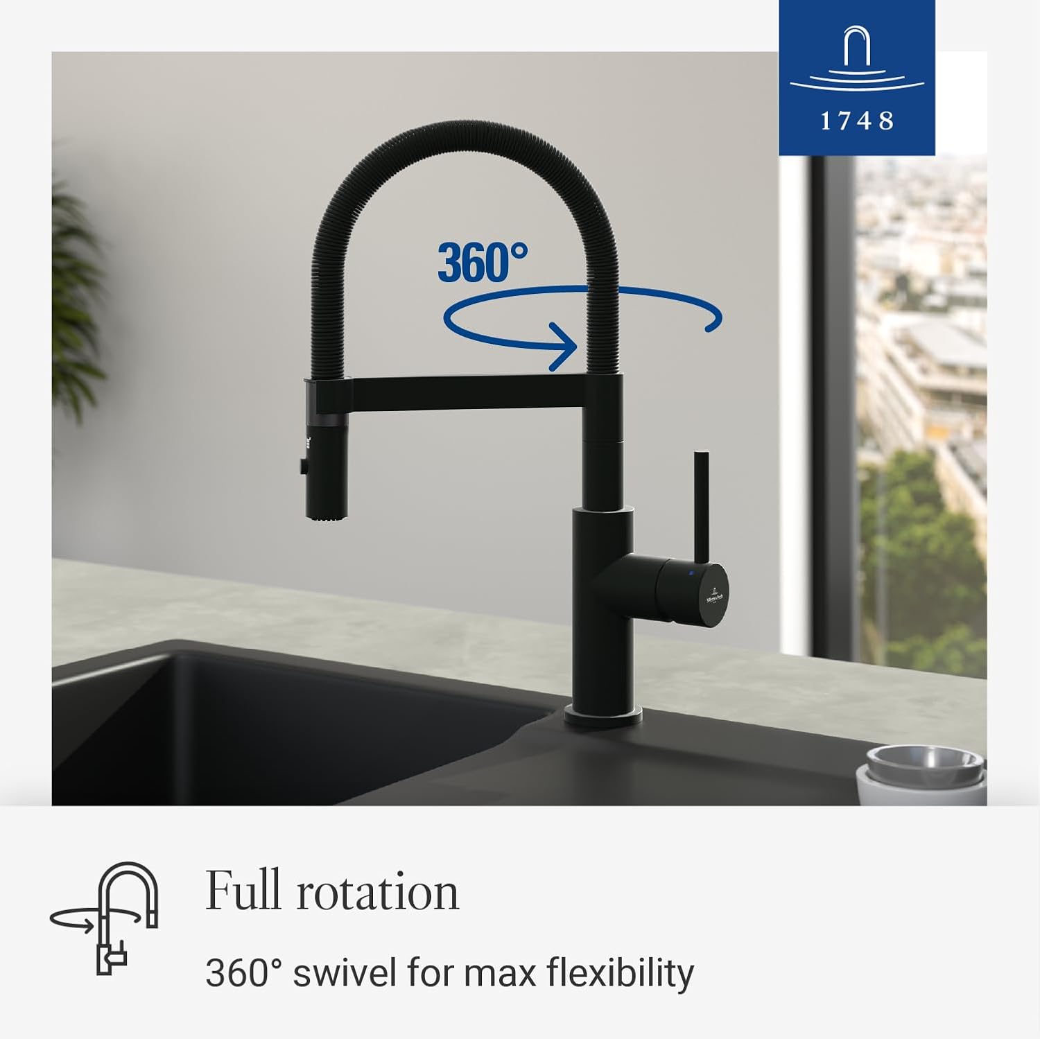Detalle de Villeroy & Boch Steel Expert Compact – bateria kuchenna z obrotową wylewką, czarna