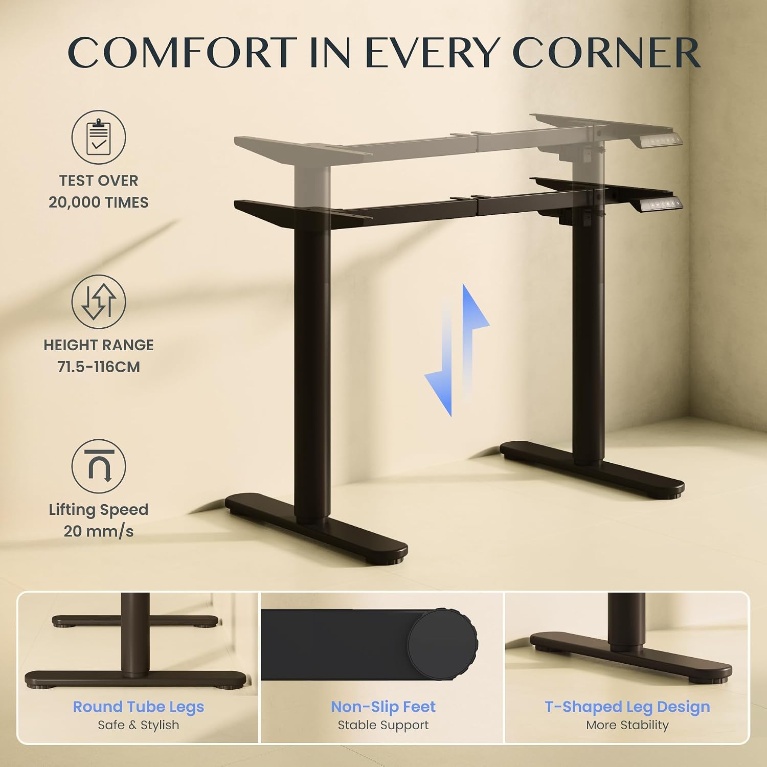 Detalle 2 de FlexiSpot CylineX Electric Sit-Stand Desk Frame with Round Legs and Memory Control