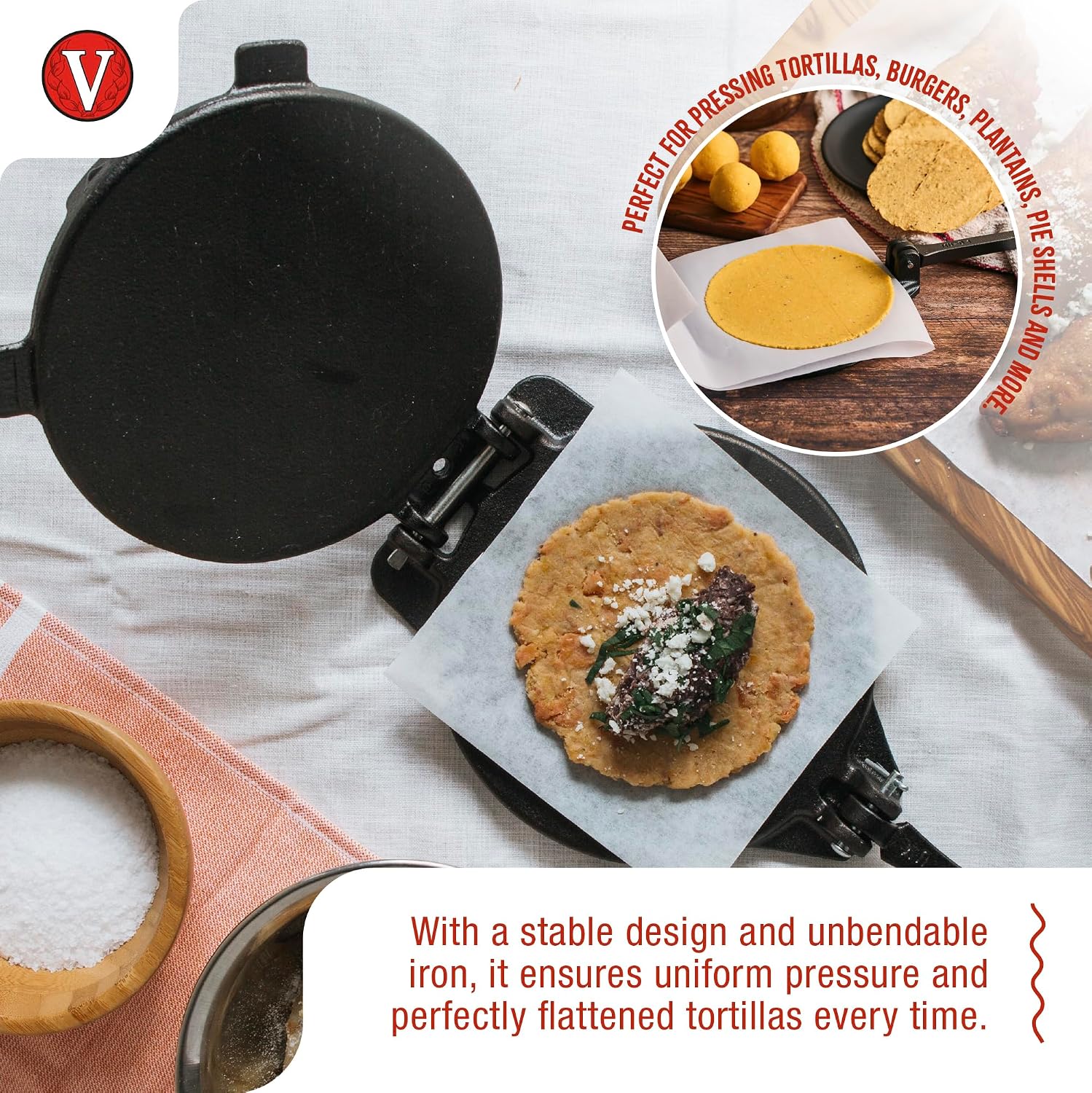 Thumbnail 2 de Victoria Cast Iron Tortilla Press, 8-Inch