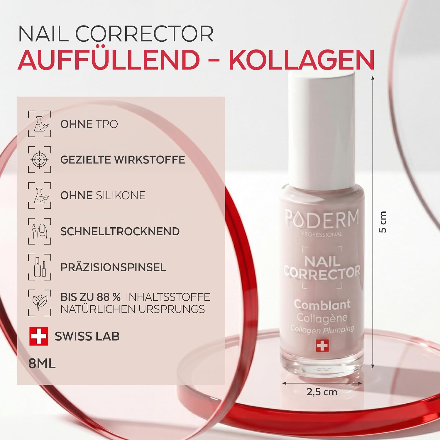 Detalle de PODERM Nagellack Pflege Corrector & Perfector mit Kollagen – glättet und kaschiert Nagelrillen (8 ml)