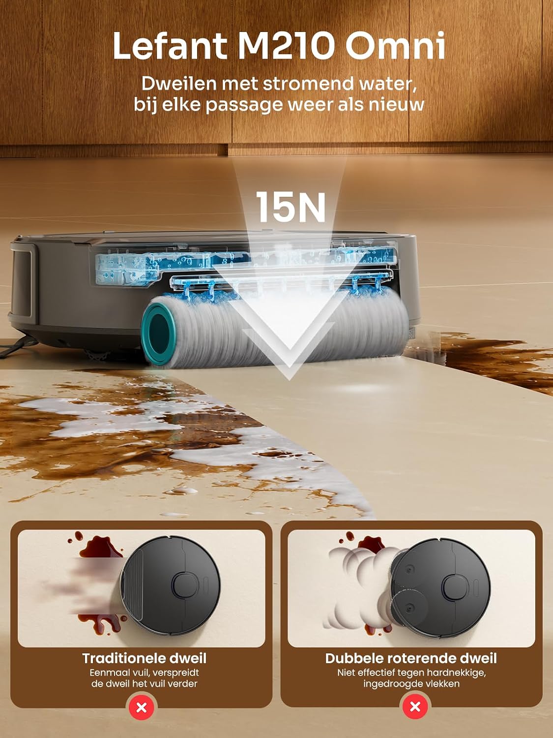 Thumbnail 3 de Lefant M210 OMNI robotstofzuiger met dweilfunctie, 20.000 Pa en zelfreinigende rol