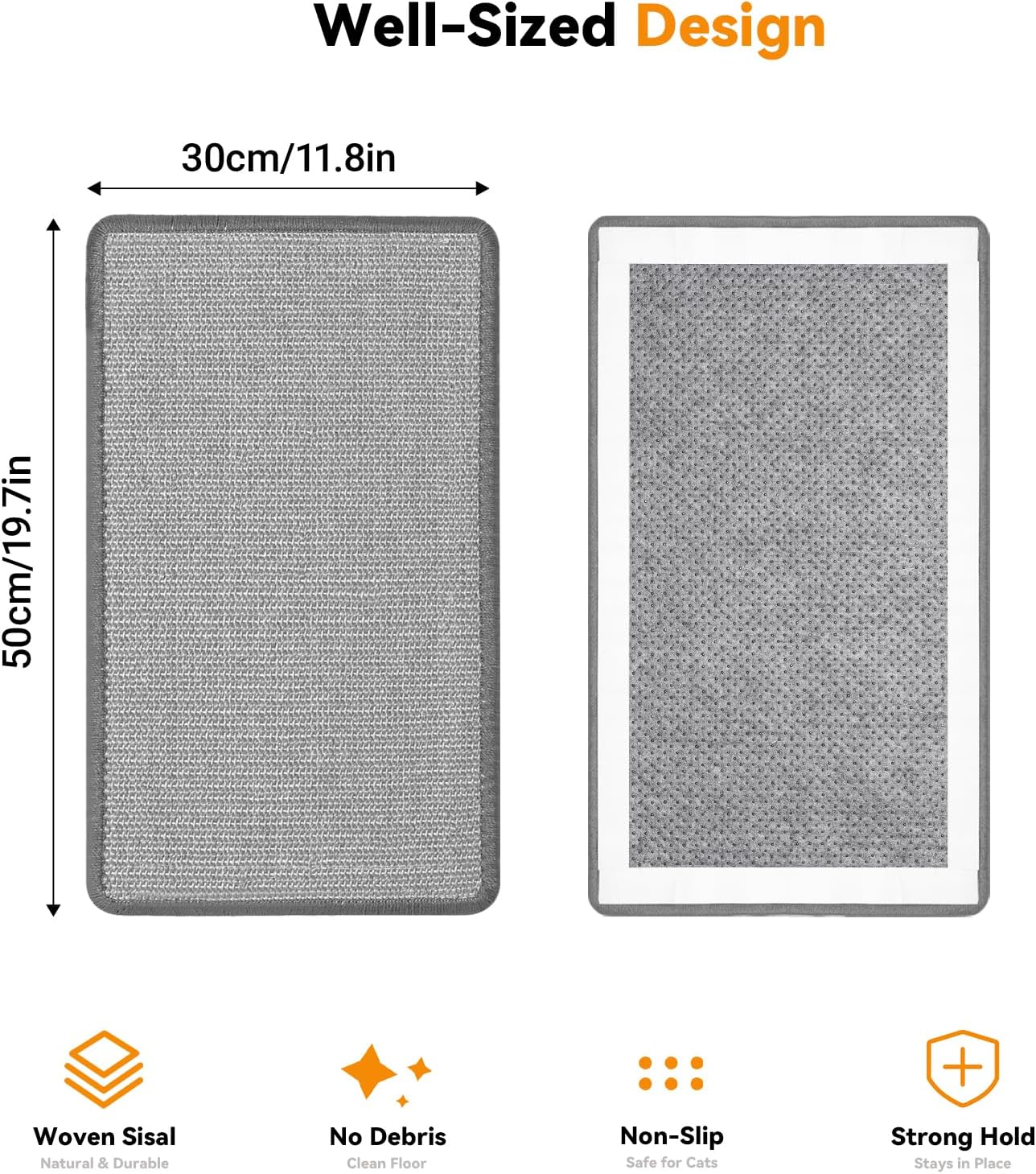 Detalle de Gimars 2 Pack Cat Scratching Mat — 50 x 30 cm Natural Sisal, Non-Slip Guard for Indoor Cats (Grey)