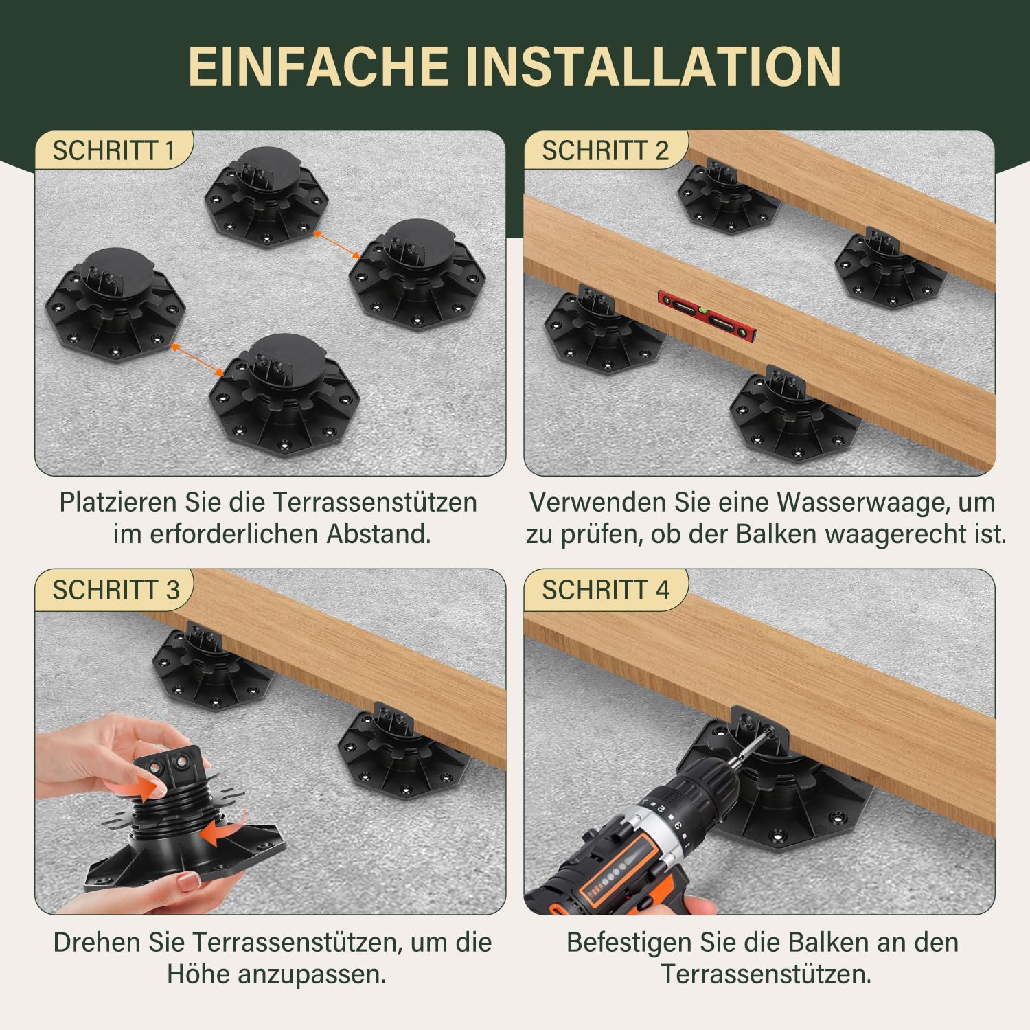 Thumbnail 6 de Gimisgu Stelzlager 20 Stück – höhenverstellbare Terrassenlager (30–60 mm) für Holz, WPC und Stein