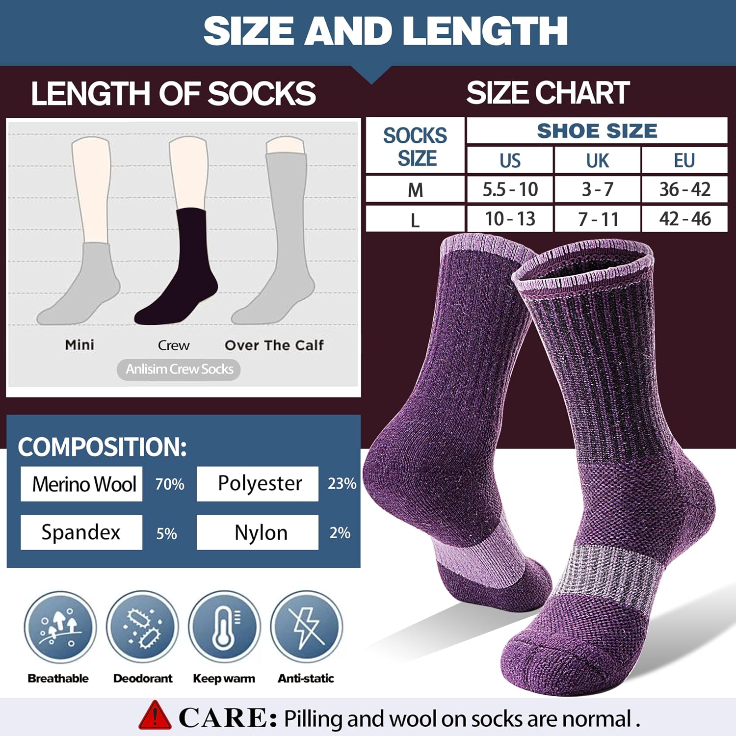 Thumbnail 5 de Anlisim Merino Wool Hiking Socks 5 Pairs