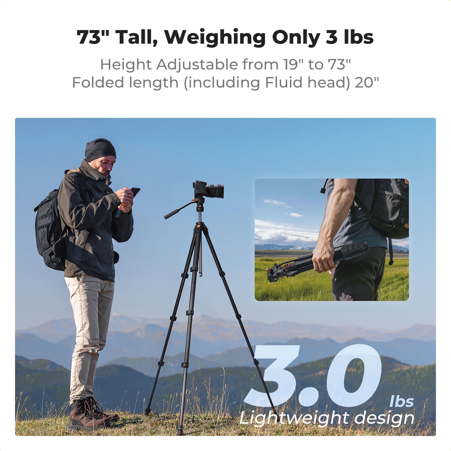Thumbnail 3 de K&F CONCEPT 73” Camera Tripod with Fluid Head review