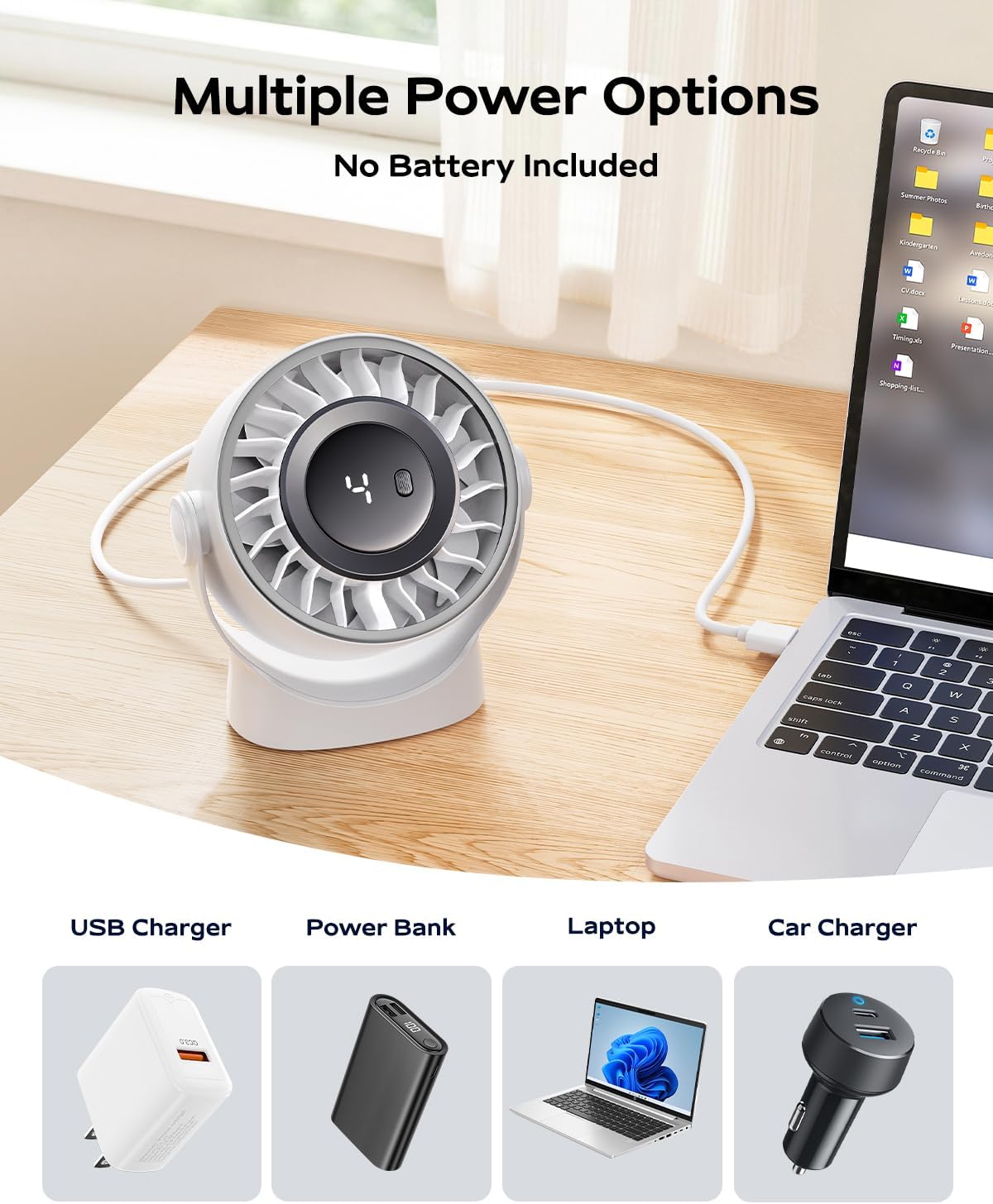 Thumbnail 6 de SWEETFULL USB Desk Fan: 4-Speed Portable Personal Cooler with 360° Rotatable Head