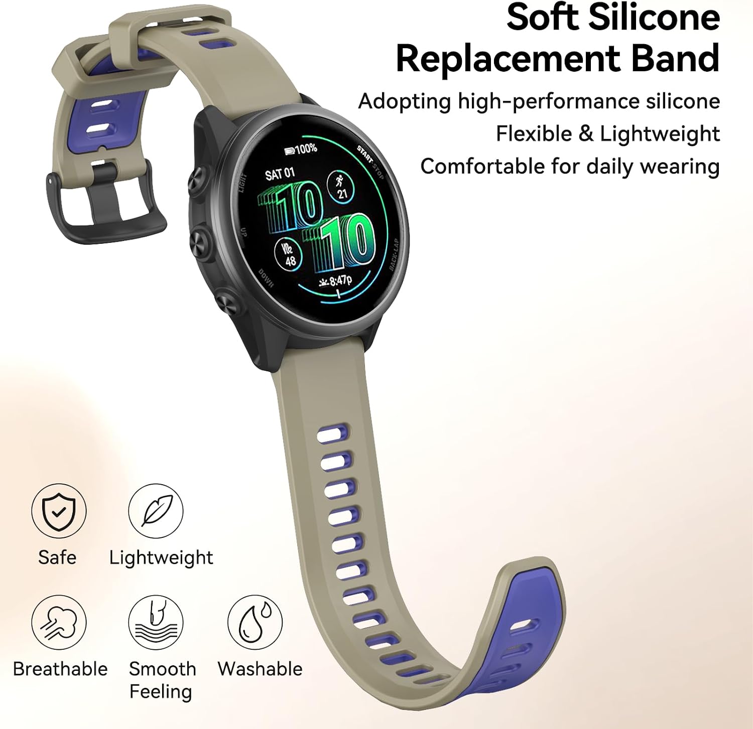 Detalle de OVERSTEP 22mm Silicone Quick Release Waterproof Sport Strap for Garmin, Coros & more