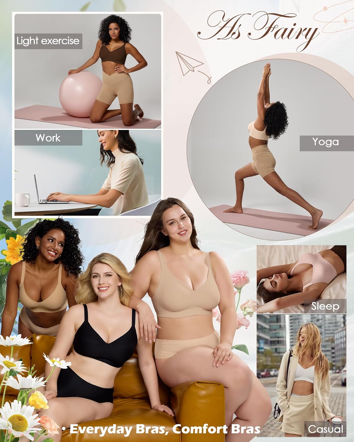 Thumbnail 5 de As Fairy Wireless No Underwire V-Neck Seamless Push Up Bralette