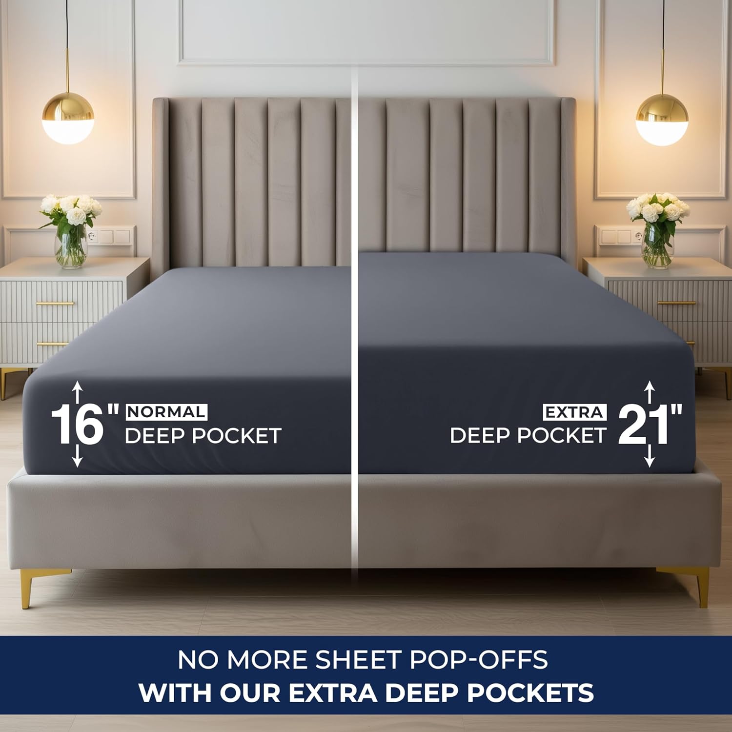 Thumbnail 2 de Utopia Bedding Drap-Housse Queen en Microfibre Douce, Poches profondes 53,3 cm – Gris