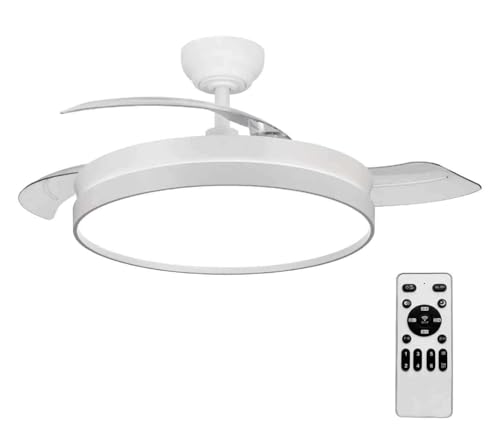 Detalle de LEDUNI Ventilador de techo blanco con Luz LED 42W (7590 lm), aspas retráctiles y motor DC 30W
