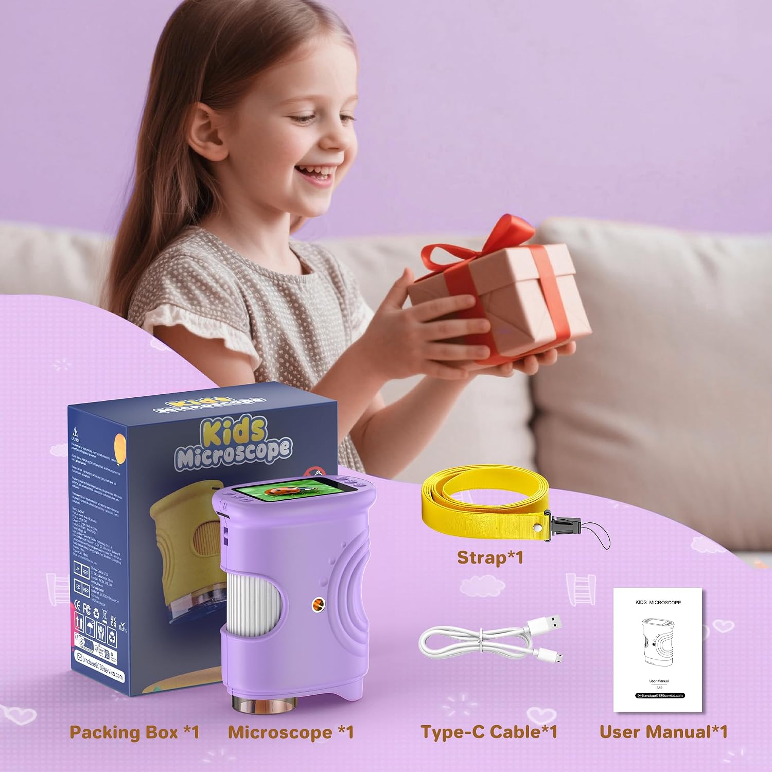 Detalle de 1000X Handheld Digital Microscope for Kids with 2.0" IPS Screen, 2MP camera and manual focus (purple)