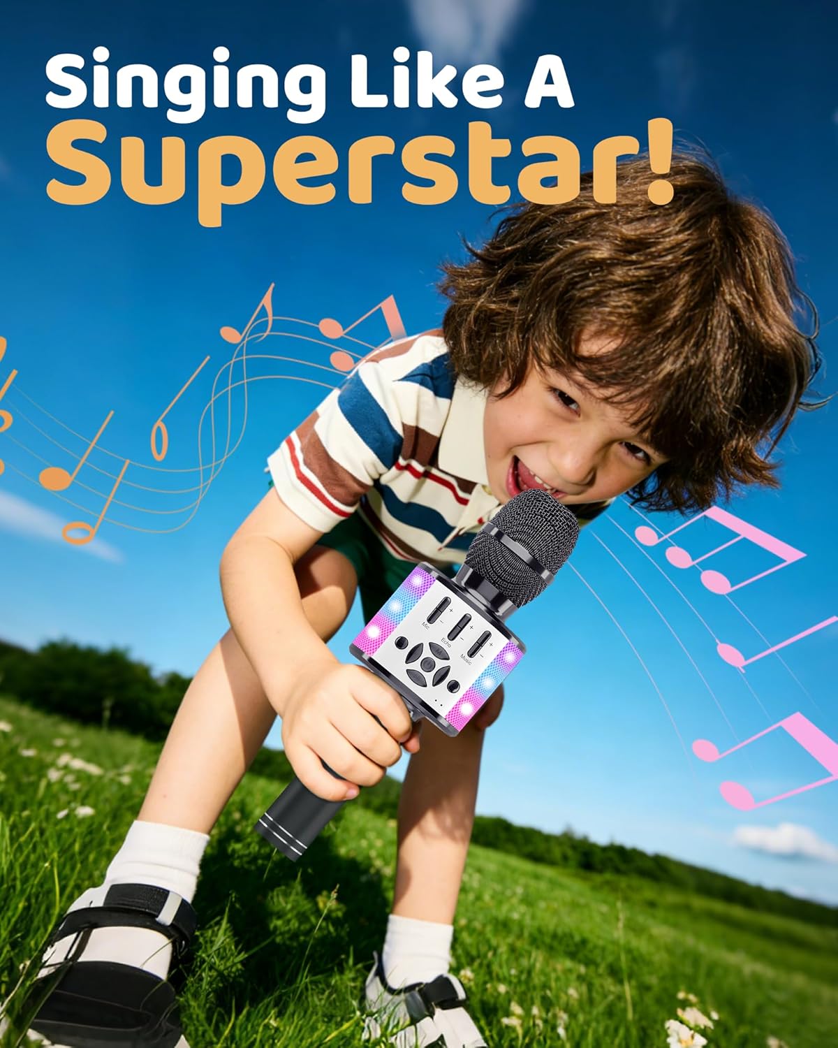 Detalle de BONAOK Bluetooth-Mikrofon für Kinder mit LED 🎤