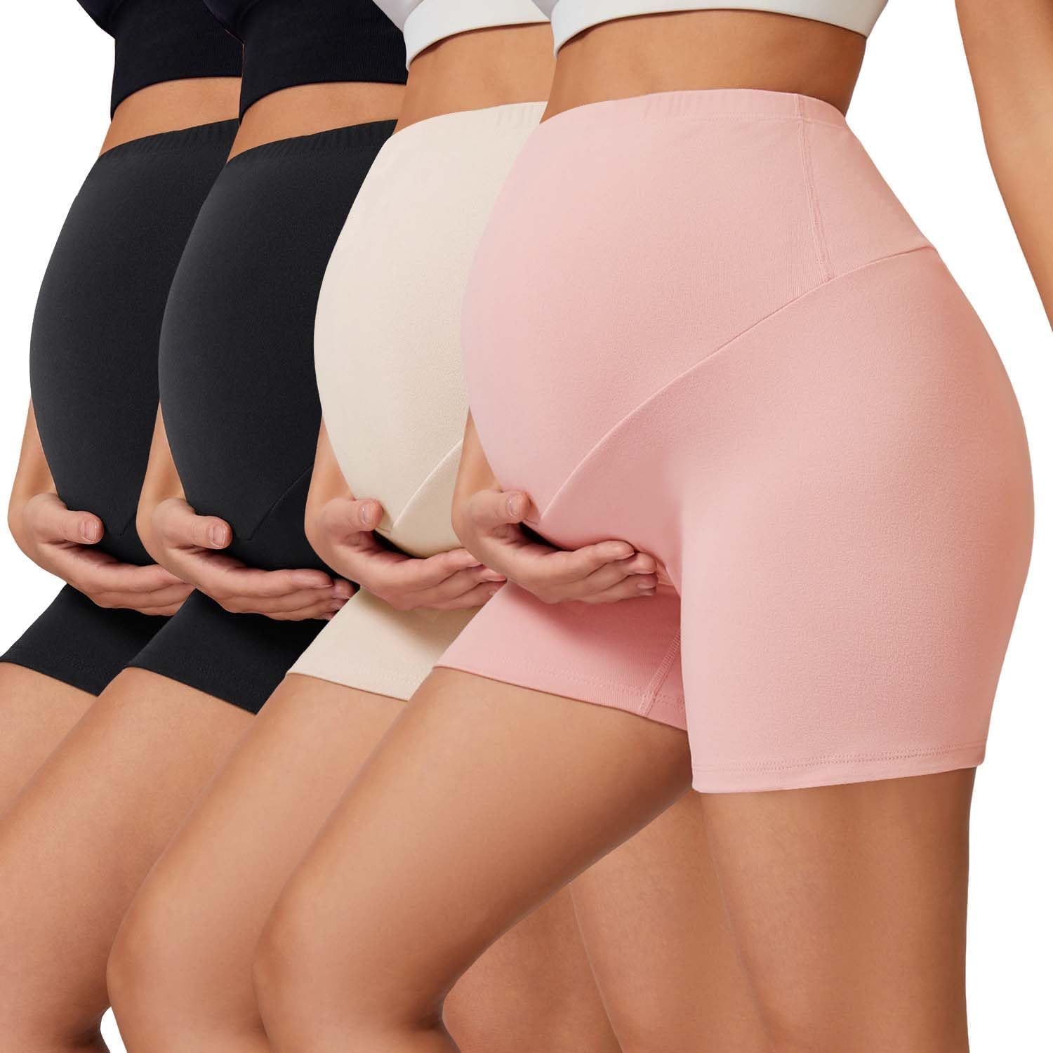 Detalle de Mexholin 4 Pack Women’s Maternity Biker Shorts (Over-Bump, High Waisted) for Yoga, Running & Workouts