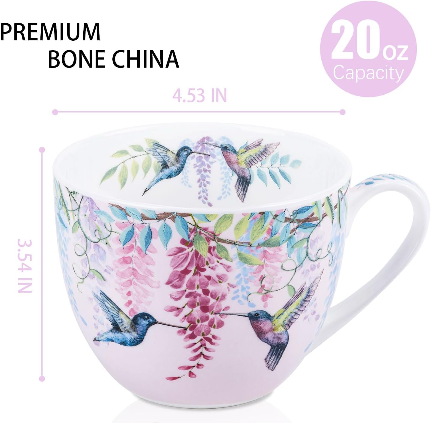 Thumbnail 1 de Spring Hummingbird Hug Mug - 20oz Pink Bone China by Harvest Green Studio